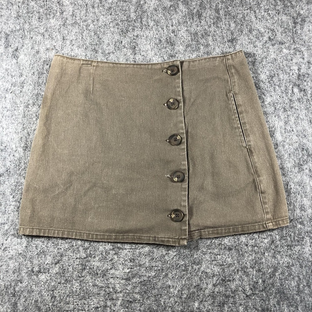 Chloe‎ & Katie A Line Mini Skirt Womens XL Brown Button Front Twill Cotton